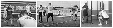 Fabio Zonin mentre insegna le skill ai calciatori della Renate Calcio